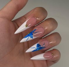 Long French Nail Designs, Blue Nail Designs Stiletto, Almond Nail Art Designs, Cute Simple Nails, Vibrant Nails, Simple Acrylic Nails, Summer Acrylic Nails, Square Acrylic Nails, Fire Nails