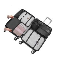 This packing cube set is a perfect travel accessory organized and compactly pack your clothing, and other travel essentials inside a suitcase or travel bag. It helps in utilizing your interior luggage space and keeps closet organized. Fit perfectly in most luggage. Packing cubes are not limited to clothing only, it can also be used to pack cables, electronics, makeup, toiletries, and other travel essentials. Zipper Closure: Zipper closure makes opening or closing easy and fast while securely hol Multifunctional Rectangular Travel Accessories, Foldable Nylon Travel Bag For Trips, Versatile Portable Travel Accessories For Trip, Portable Multifunctional Nylon Travel Accessories, Multifunctional Travel Luggage, Multifunctional Packable Travel Bag, Multifunctional Portable Travel Accessories For Trips, Versatile Foldable Travel Accessories, Multifunctional Portable Travel Accessories