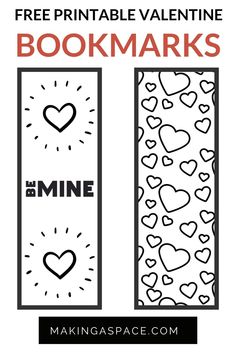 two bookmarks with hearts and the words free printable valentine's day booksmarks