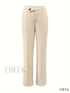 Ebeek - Womens High-Waisted Pintuck Pants with Button Front Detail: Versatile and Stylish Casual Wear Pin Tucks, Knit Fabric, Casual Wear, Weaving, Solid Color, High Waisted, Pants, How To Wear, Quick Saves