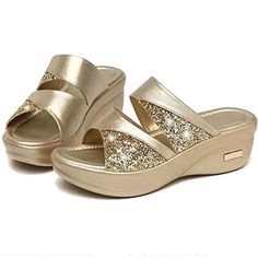 Us Women Size : 8 (39) Origin Imported Sole Material Synthetic Rubber Outer Material Sequins And Leather Closure Type Slip On Country Of Origin China About This Item These Wedge Sandals Feature Ornate Sequins-Detailed Straps And Are Finished With An Eva Cushioned Footbed For Superior Comfort. Women Platform Sandals Feature A Wedge Heel, The 2-Inch Platform Height Is Very Comfortable. Heels Slipper Sandals Was A Nice Surprise To Find Some Height, But Also Comfort. These Are Easy To Wear And With High Heel Glitter Sandals For Summer, Summer Glitter Open Toe Wedge Sandals, Summer Open Toe Heels With Glitter Accents, Open Toe Glitter Wedge Sandals For Spring, Glitter Open Toe Wedge Sandals For Spring, Summer Glitter Wedge Sandals In Synthetic Material, Spring Glitter Open Toe Wedge Sandals, Summer Glitter Wedge Sandals, Summer Glitter Synthetic Wedge Sandals