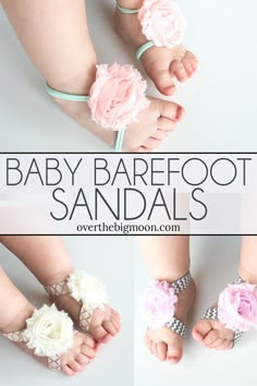 baby barefoot sandals with flowers on them and the words, baby barefoot sandals over the image