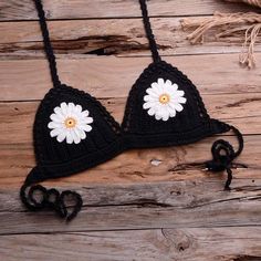 WickedAF Black Top / S Aline Handmade Bikini Set Crochet Two Piece, Handmade Bikinis, Top Azul, Crochet Swimwear, Swimming Workout, Two Piece Swimwear, Swimsuit Cover Ups, Swimsuit Cover, Black Top