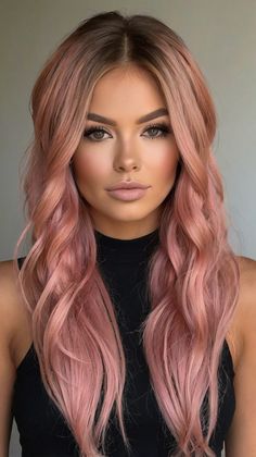 Chic 45 Pink Hair Color Ideas for Tan Skin for Asymme. Pink Curls, Pink Hair Color Ideas, Pink Hair Color, Tan Skin Tone, Seamless Hair Extensions, Asymmetrical Pixie, Warm Skin Tone, Ombre Fashion, Hair Color Pink