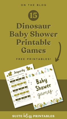 the dinosaur baby shower printable game is shown with text that reads, free printables