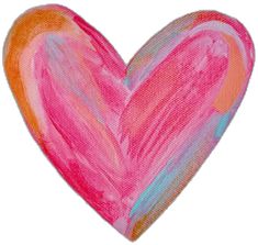 a heart shaped painting with pink, orange and blue colors