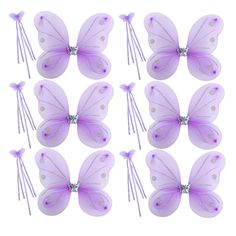 12 purple butterfly wands with crystal eyes and tails for fairy birthday party favors, set of 10