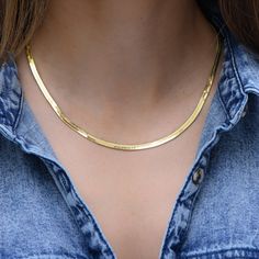 "This herringbone necklace is bold and chic! It looks great on its own or stacked with other necklaces! - - - D E T A I L S - - * THICK plating of 14k Gold plated brass * Lobster Clasp Closure * 4mm Thick * 15\" + 3\" Extension Chain * Nickel-free Made with 100% Pure Love! ♡ Happy to answer any questions you may have! 🥰" Luxury Tarnish Resistant Herringbone Necklace With Snake Chain, Luxury Tarnish-resistant Herringbone Snake Chain Necklace, Elegant Luxury Herringbone Necklace For Everyday, Luxury Gold Chain Herringbone Necklace For Women, Luxury Herringbone Necklace With Delicate Chain, Luxury Yellow Gold Herringbone Necklace With Delicate Chain, Luxury Classic Herringbone Necklace With Box Chain, Luxury Gold Chain Herringbone Necklace For Formal Events, Luxury Minimalist Gold Chain Herringbone Necklace