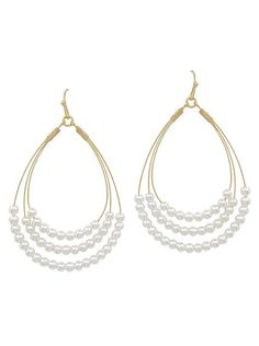 Dangle these unique 2 Inches Triple Wire TearDrop Pearl Earrings and add a touch of whimsy to any outfit. The triple wire design adds a trendy twist to the classic tear drop shape, while the pearls bring elegance and charm. Perfect for a playful, yet sophisticated look! White Metal Teardrop Earrings, White Metal Teardrop Earrings With Pearl Drop, Elegant Metal Teardrop Earrings With Wire Wrapped Detail, Elegant Metal Teardrop Earrings Wire Wrapped, Elegant Adjustable Wire Wrapped Teardrop Earrings, Elegant Metal Teardrop Earrings With Dangling Beads, Metal Teardrop Chandelier Earrings With Pearl Drop, Elegant Metal Wire Wrapped Teardrop Earrings, White Teardrop Pearl Earrings