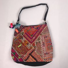 Nwt World Market Embroidered Bohemian Patchwork Tote Bag Multicolor Embroidered Hobo Bag For Travel, Embroidered Multicolor Hobo Bag For Travel, Multicolor Embroidered Hobo Bag For Everyday Use, Multicolor Embroidered Hobo Shoulder Bag For Travel, Travel-ready Multicolor Embroidered Hobo Shoulder Bag, Multicolor Embroidered Shoulder Hobo Bag For Travel, Travel Hobo Bag With Multicolor Embroidery, Multicolor Embroidered Travel Bag, Embroidered Multicolor Travel Bag