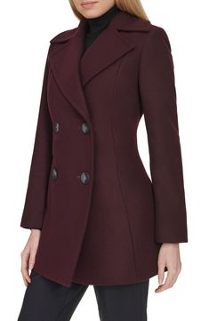 Layer up for colder weather without compromising on refinement in this softly tailored peacoat cut from a sumptuously soft wool blend. 31" length Double-breasted button closure Notched lapels Side-seam pockets Lined 61% wool, 34% polyester, 5% other fibers Dry clean Imported Wool Coats, Nordstrom Store, Soft Wool, Wool Coat, Cole Haan, Cold Weather, Double Breasted, Wool Blend, Top Brands