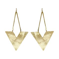 -18k gold plated long brushed statement triangle earrings -Measures ~3.25" -Handmade in Brazil -18k gold plated over brass -Please note that our brand uses natural semi-precious stones--each piece has a unique texture, shine, and color Gold Triangle Brass Jewelry, Gold Triangle Metal Earrings, Triangle Gold Metal Earrings, Gold Triangle Metal Jewelry, Geometric Statement Earrings, Gold Statement Earrings, Triangle Earrings, Rhodium Plated, Semiprecious Stones