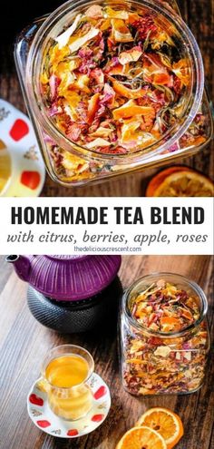 homemade tea blend with citrus, berries, apple, and roses