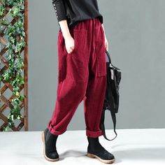 Brand Name: ZANZEAStyle: CasualOrigin: CN(Origin)Waist Type: MIDDecoration: PocketsFabric Type: BroadclothPant Style: Harem PantsMaterial: PolyesterFit Type: LOOSELength: Full LengthAge: Ages 18-35 Years OldSeason: Spring/AutumnClosure Type: Elastic WaistGender: WOMENModel Number: Women Pants,Corduroy PantsPattern Type: SolidFront Style: FlatSize Type: S M L XL XXL Vintage Harem Pants, Backless Swimwear, Vintage Corduroy, Trousers Casual, Pants Vintage, Loose Trousers, Pants Loose, Long Trousers, Baggy Pants