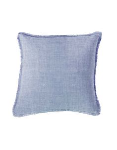 a light blue pillow with fray edges