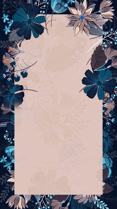 a blue and brown floral background with an empty paper