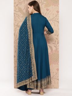 Size: please Check the last image above for a complete size chart. Blue printed Kurta with Palazzos with dupattaKurta design: Ethnic motifs printed Anarkali shape Empire style Mandarin collar, three-quarter regular sleeves Calf length length with flared hem Viscose rayon machine weave fabric Palazzos design: Printed Palazzos Elasticated waistband Slip-on closure Material & Care Kurta Fabric : RayonPalazzo Fabric : RayonDupatta : RayonHand Wash Ethnic Kurti, Printed Anarkali, Anarkali Lehenga, Ethnic Motifs, Wedding Jumpsuit, Ready To Wear Saree, Dupatta Set, Weave Fabric, Viscose Rayon