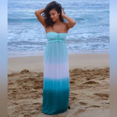 Wore One Time For A Photoshoot Love The Colors $40 Obo Blue Fitted Beach Dress, Fitted Blue Beach Dress, Blue Maxi Dress For Beach Wedding In Summer, Beachy Blue Maxi Dress For Day Out, Blue Summer Dress For Beach Wedding, Blue Beachy Dress For Day Out, Hawaii Dresses, Hawaii Dress, One Time