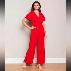 Alex Marie Red Jumpsuit Size 6 New With Tags Excellent Condition Red Short Sleeve V Neck Tie Waist Full Length Pants Jumpsuit Offers Welcome Ships Next Business Day!! Red Overall Jumpsuit For Work, Full Length Pants, Pants Jumpsuit, Alex Marie, Red Jumpsuit, Red Shorts, Neck Tie, Pant Jumpsuit, Jumpsuit Romper