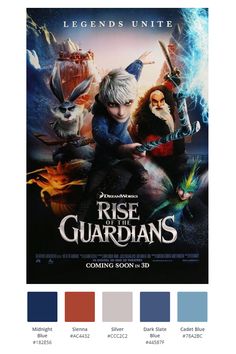 the movie poster for rise of the guardianss is shown in blue, red and green