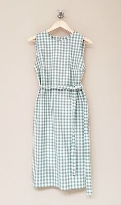 "Gingham sleeveless Dress / Handmade by littleflowerfabric / 100% Cotton Dress / Lightweight / Pullover / Handmade STYLE * Fits neatly across the shoulders. * Gentle, shape that floats subtly away from the body. * No zipper, pullover. * Right above bust including armhole up to neckline is lined with the same fabric as blouse for fit. DETAILS * Made with Cotton 100%, 140 gsm * Manufacturer: Fableism Supply Company * Collection: Camp Gingham PLEASE NOTE * Made to order. Hand made. Neither returnable nor exchangeable. * All garments are approximate as to be expected with the handmade. PLEASE CHECK * The measurements carefully. (Especially the body BUST measurements) The most important thing is the measurement of the bust size. FIT * Order your usual size. * Model wears Small size / Model 5' 5 Green Cotton Midi-length Sleeveless Dress, Green Cotton Midi Length Sleeveless Dress, Green Cotton Sleeveless Midi Dress, Fitted Sleeveless Dresses For Picnic, Plaid Cotton A-line Dress, Chic Cotton Sundress For Picnic, Fitted Casual Sleeveless Dress For Picnic, Sleeveless Cotton Midi Dress For Picnic, Knee-length Cotton Midi Dress For Picnic