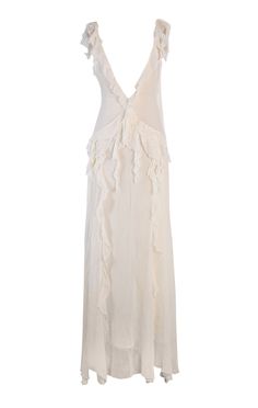 Embrace effortless elegance with the Osun Dress, a refined statement of feminine allure. Crafted from chiffon, this semi-sheer maxi dress drapes beautifully, cascading with delicate ruffles and layers for a romantic, dreamlike effect. The open back and fluid silhouette subtly trace the body's natural curves, exuding ethereal grace. Designed for the woman who commands attention with poise. Cowl front Frill details Lined Semi-sheer Maxi Extra Dresses, Bridal Wardrobe, Wedding Reception Dress, Romantic Look, Gorgeous Clothes, Dreamy Dress, Reception Dress, Outfit Goals, Chiffon Fabric