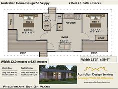 the floor plan for a two bedroom house with 2 beds and 1 baths in australia