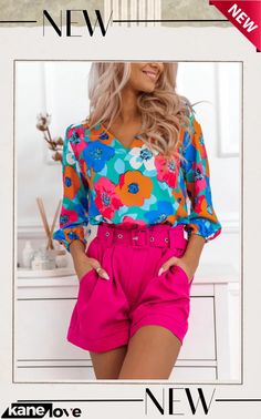 Multicolor Floral Print V Neck 3/4 Sleeve Blouse Sleeve Blouse, Floral Print, Floral Prints, V Neck, Floral