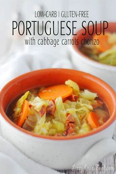 two bowls of soup with cabbage and carrots