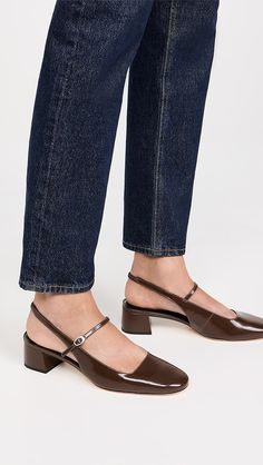 Reformation Maddox Slingback Heels | Shopbop Low Heel Flats, Rubber Patch, Slingback Heels, Slingback Heel, Save Earth, Pump Shoes, Low Heels, Ankle Strap, Espresso