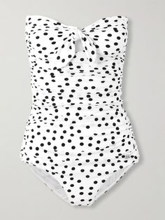 Dolce&Gabbana's swimsuit is reminiscent of glamorous retro styles. Made from quick-drying stretch fabric, it's patterned with classic polka-dots and ruched along the sides for a close, body-hugging fit. It has adjustable ties along the strapless neckline, which can be adjusted to better suit your frame. Cia Maritima, Retro Styles, Exclusive Dress, Sport Swimwear, White Swimsuit, Sports Skirts, Cool Suits, Colorful Fashion, Net A Porter