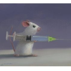 a painting of a rat holding a syringe