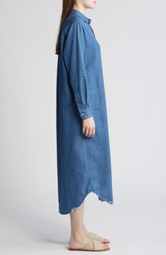 Made from supersoft Italian denim, this longline shirtdress has easy-to-roll sleeves, a relaxed fit and a casual feel you'll love any time of year. Front button closure Spread collar Long sleeves with one-button cuffs Chest patch pocket 100% cotton Machine wash, line dry or tumble dry Made in Italy Frank & Eileen is a Certified B Corporation, which meets standards for verified social and environmental performance, public transparency and legal accountability to create a more inclusive and sustai Relaxed Fit Shirt Dress With Shirttail Hem For Fall, Fall Relaxed Fit Shirt Dress With Shirttail Hem, Spring Dresses With Relaxed Fit And Shirttail Hem, Medium Wash Long Sleeve Shirt Dress For Spring, Fall Washed Denim Dress In Relaxed Fit, Casual Washed Shirt Dress For Spring, Denim Blue Collared Dress With Relaxed Fit, Relaxed Fit Washed Blue Denim Dress With Button Closure, Fall Denim Dress In Relaxed Fit