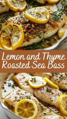 lemon and thyme roasted sea bass in a white dish