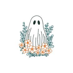 a ghost surrounded by flowers and plants