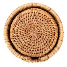 an empty wicker basket with two hands holding the handle on it, isolated against a white background