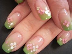 Nail Art For Beginners, Green Tips, Manicure Gel, Art For Beginners, Spring Nail Art, Acrylic Nail Art, Floral Nails, Cute Nail Designs, Fancy Nails