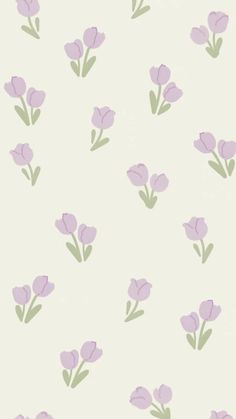 purple flowers on a white wallpaper with green stems and leaves in the middle,