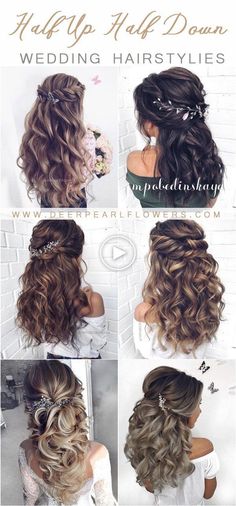 wedding hairstyles for long hair with flowers in the middle and side swept up