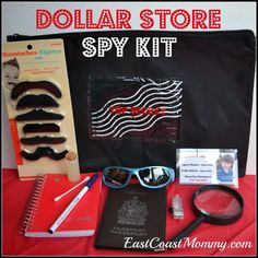 the dollar store spy kit includes sunglasses, eyeglasses and other items