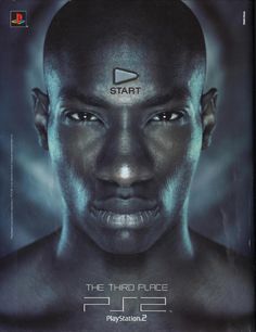 an advertisement for the playstation game star trek, featuring a man's face and head