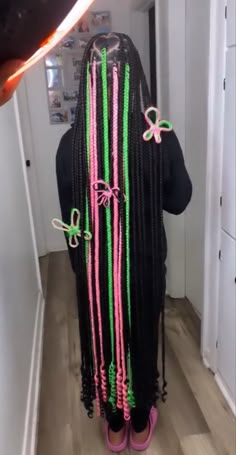 Green And Black Braids Hairstyles, Pink And Green Braids, Braid Color Ideas, Green Braids, Weave Hairstyles Braided, Big Box Braids Hairstyles