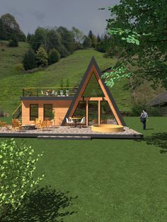 an artist's rendering of a house in the middle of a grassy area with trees