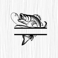 a fish with a hook in its mouth on a wooden background, black and white illustration