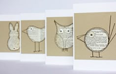 three cards with pictures of birds on them