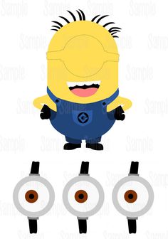 an image of a minion with four different circles in front of him and the other three