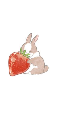 a drawing of a rabbit eating a strawberry