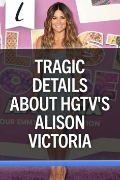 a woman standing in front of a purple wall with the words magic details about hgtv's alson victoria