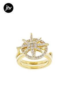 Bella Luce �� white diamond simulant 0.86ctw round, Eterno ��� 18k yellow gold over sterling silver star ring. Measures approximately 0.81"L x 0.56"W and is not sizable. The diamond equivalent weight is 0.48ctw. Silver Star Ring, Diamond Simulant, Star Ring, White Diamond, Cubic Zirconia, Yellow Gold, Sterling Silver, Ring, Yellow