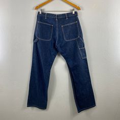 "PLEASE READ DESCRIPTION BELOW BEFORE BUYING👇🏻 *ITEM:Carpenter denim pants *ITEM DETAILS: 👇🏻 Please be aware that all vintage items will usually show a few signs of wear or fading due to age, but anything visible such as stains or holes, and serious flaws have been photographed.For any further information on this item please contact us and we will be happy to help SIZE:- ON TAG manual size 30\" *ACTUAL SIZE MEASUREMENT: 👇🏻 WAIST: 30\"INCHES LENGTH (OUTSEAM) : 40\"INCHES (INSEAM) : 29\"INCH Utility Dark Wash Pants With Pockets, Utility Pants With Pockets In Dark Wash, Dark Wash Utility Pants With Pockets, Utility Dark Wash Pants With Side Pockets, Dark Wash Utility Pants With Side Pockets, Vintage Blue Wide Leg Cargo Jeans, Workwear Jeans With Side Pockets And Standard Cut, Full-length Denim Pants With Pockets, Full Length Denim Pants With Pockets